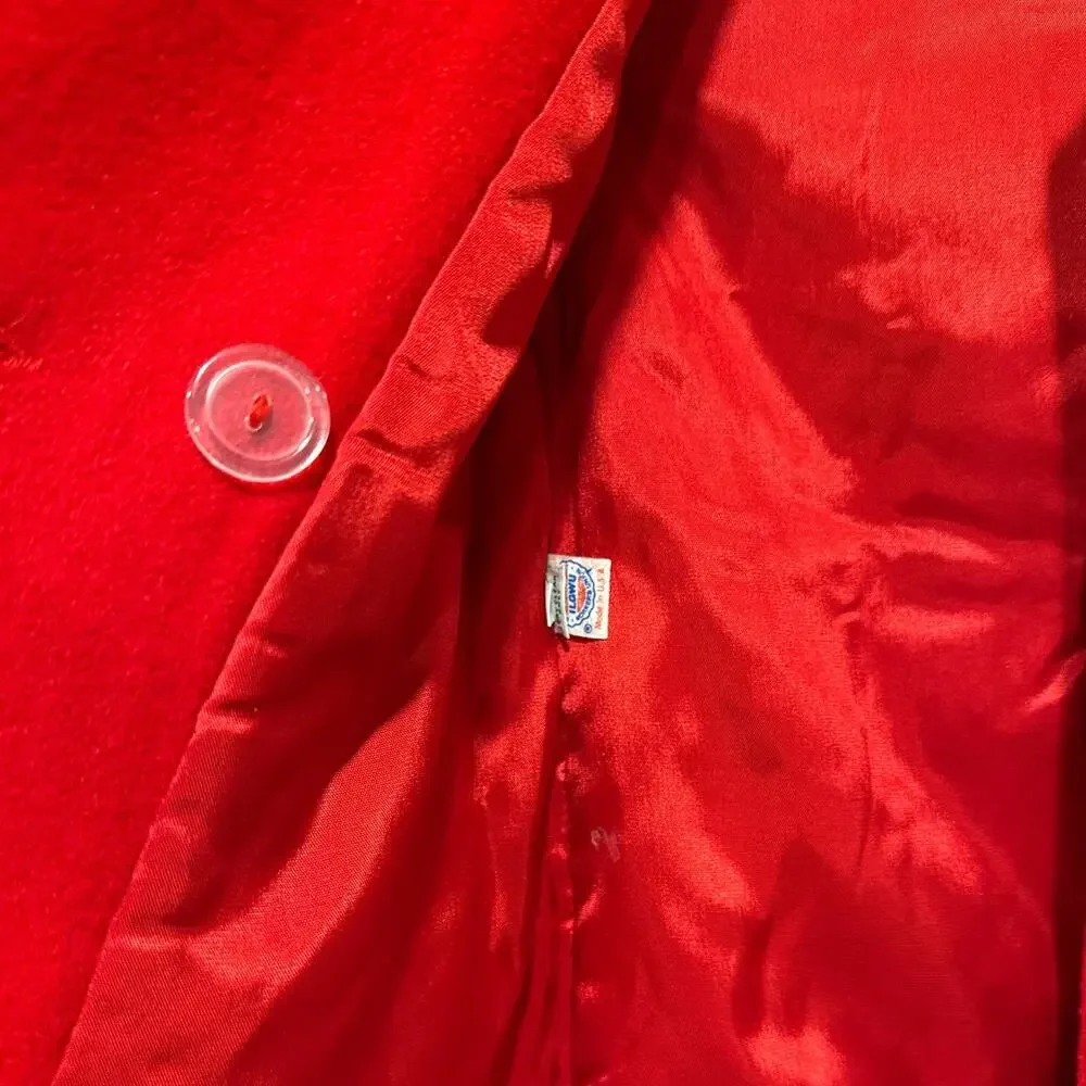 Vintage Braetan Kids Poppy Red GIrls Wool Pea‎ Coat Sz 5 Velvet Trim Made in USA